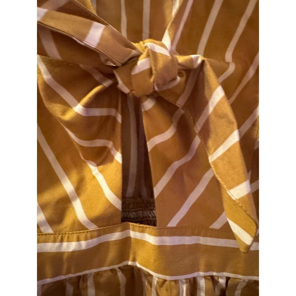 NWT LOFT Mustard White Striped Tie Front Peplum Top Sz L Coastal Resort Boho